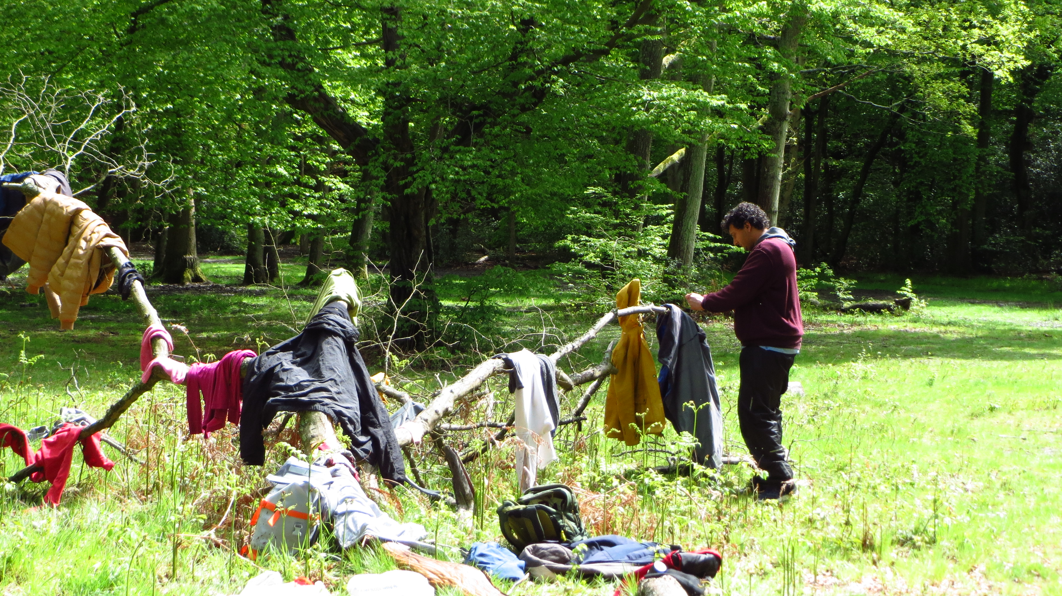 hanging up wet clothes